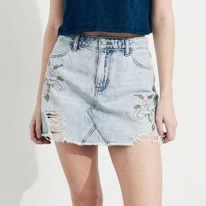 Hollister Embroidered High-Rise Denim Skirt 3